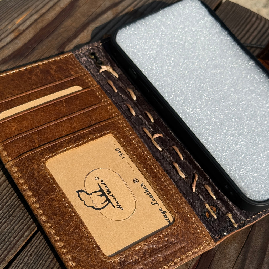 Luxury Handmade Leather Wallet Case for iPhone