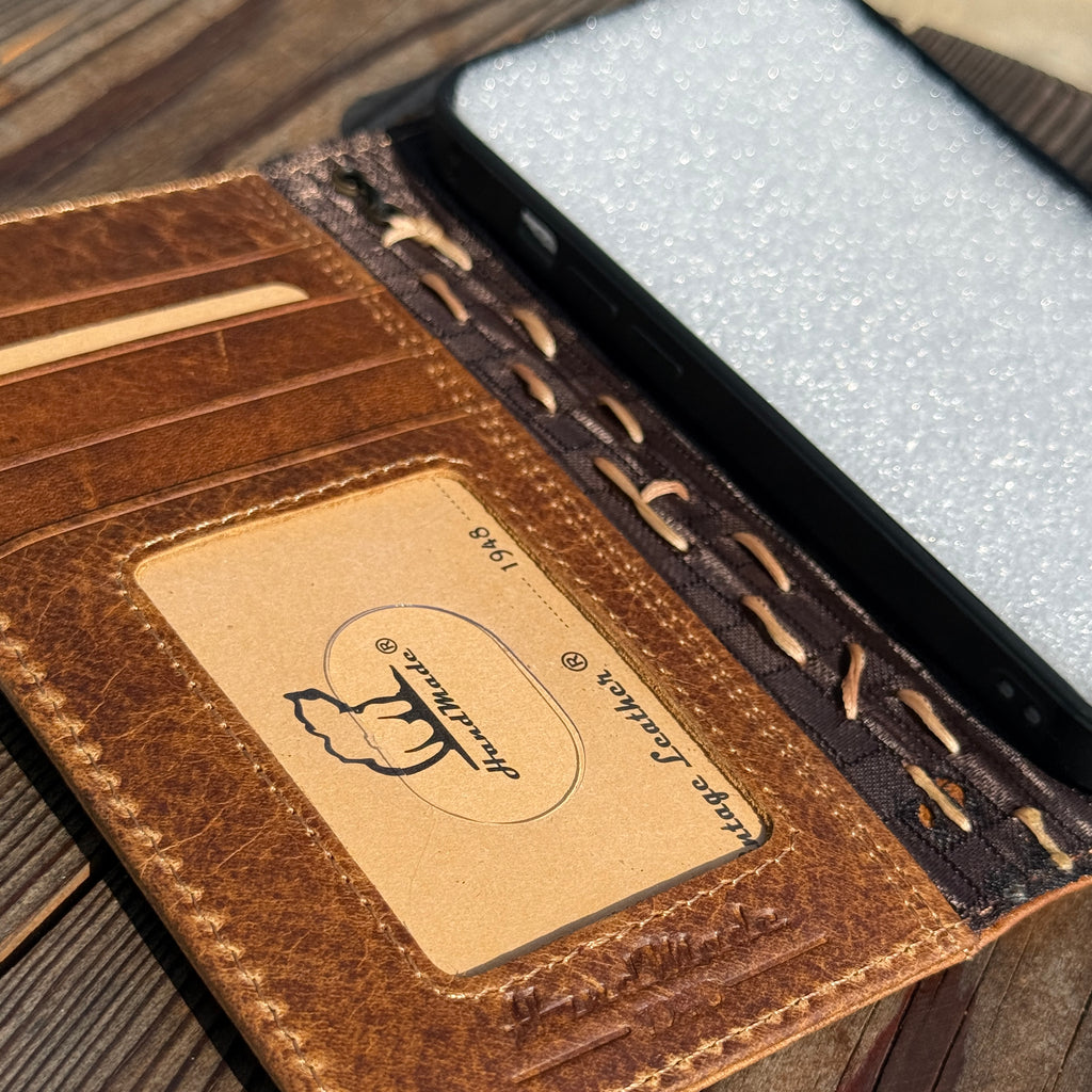 Luxury Handmade Leather Wallet Case for iPhone