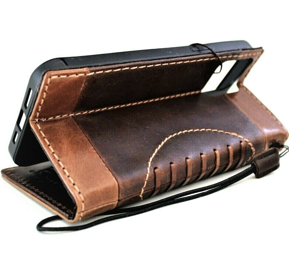 Vintage Tan Leather iPhone Wallet Case: Full Grain Leather, Card Slots
