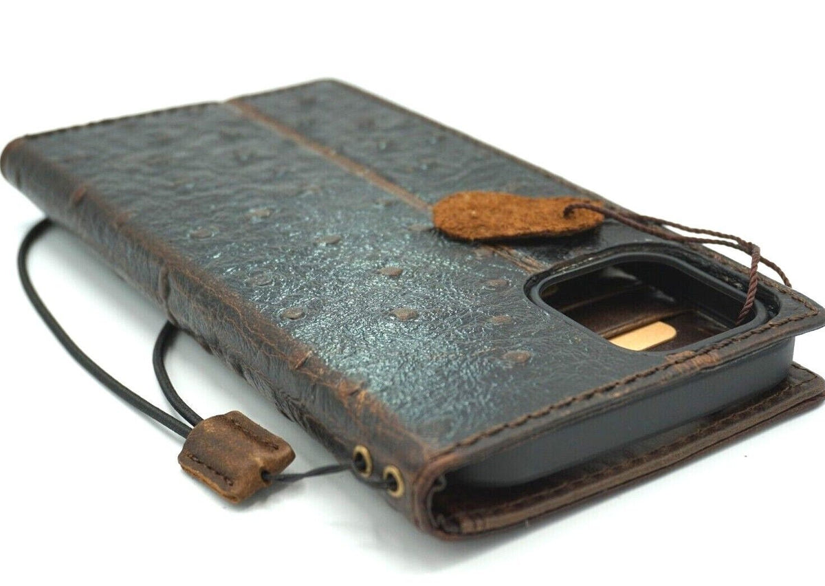 Ostrich Style Leather iPhone Wallet Case: Vintage Book Design