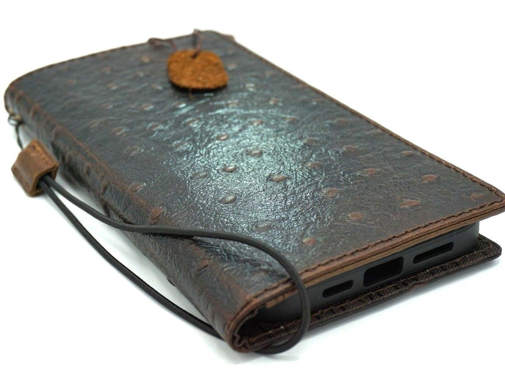 Ostrich Style Leather iPhone Wallet Case: Vintage Book Design
