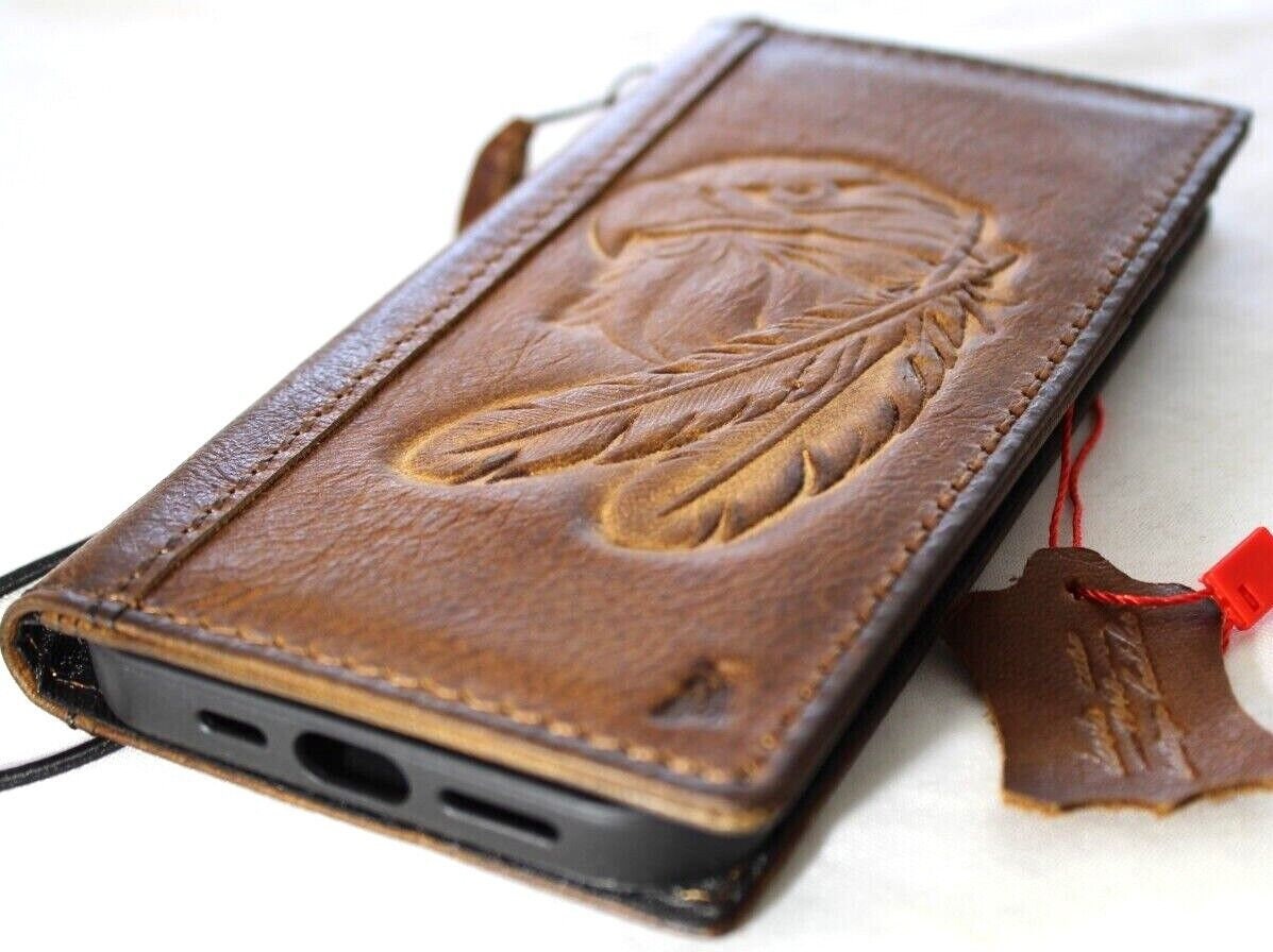 Embossed Eagle Genuine Leather iPhone Wallet Case