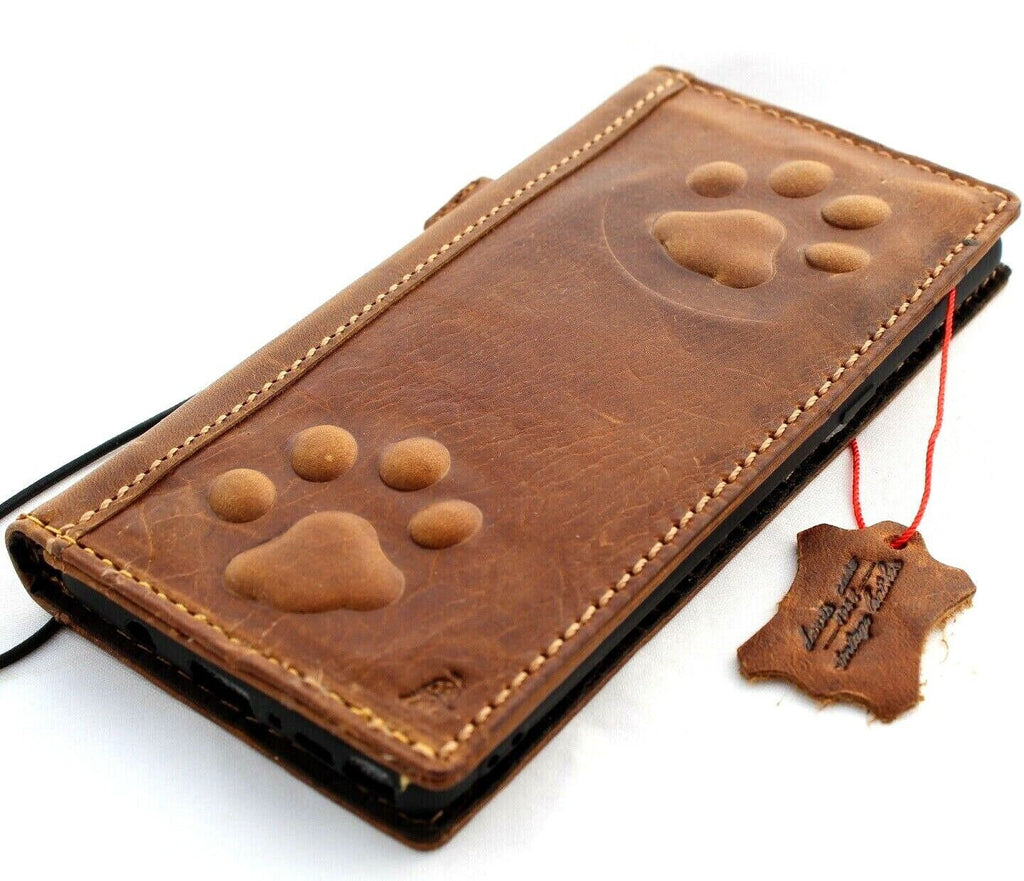 Handmade Leather iPhone Wallet Case: Vintage Dog Paw Embossed