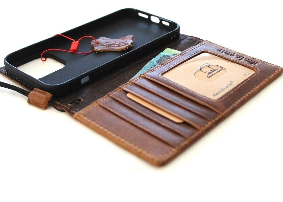 Vintage Leather iPhone Wallet Case: Embossed Reindeer Art