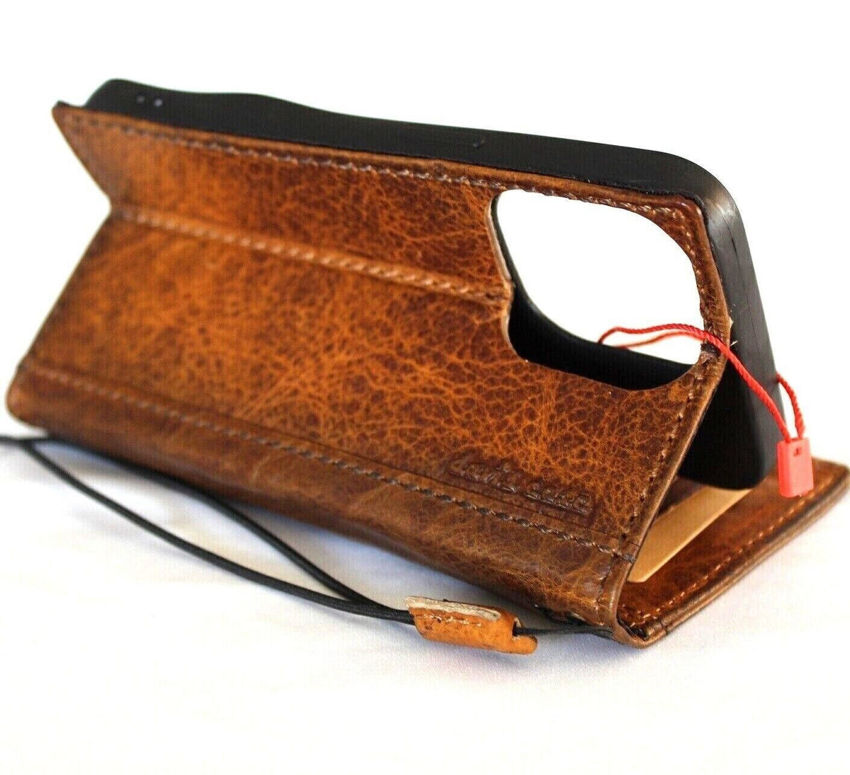 Vintage Leather iPhone Wallet Case: Embossed Reindeer Art