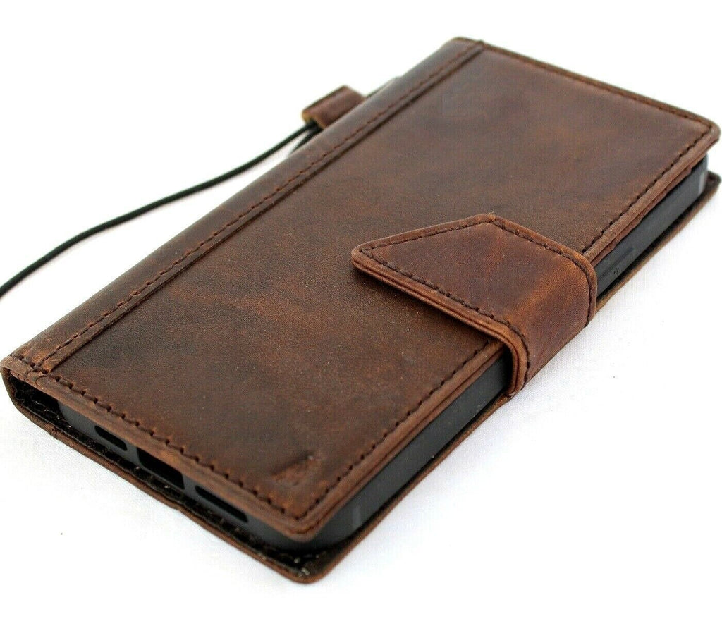 Handmade Genuine Leather iPhone Wallet Case: Vintage Magnetic Bracket