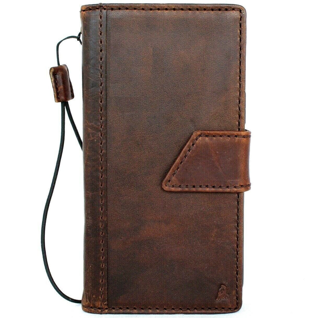 Handmade Genuine Leather iPhone Wallet Case: Vintage Magnetic Bracket
