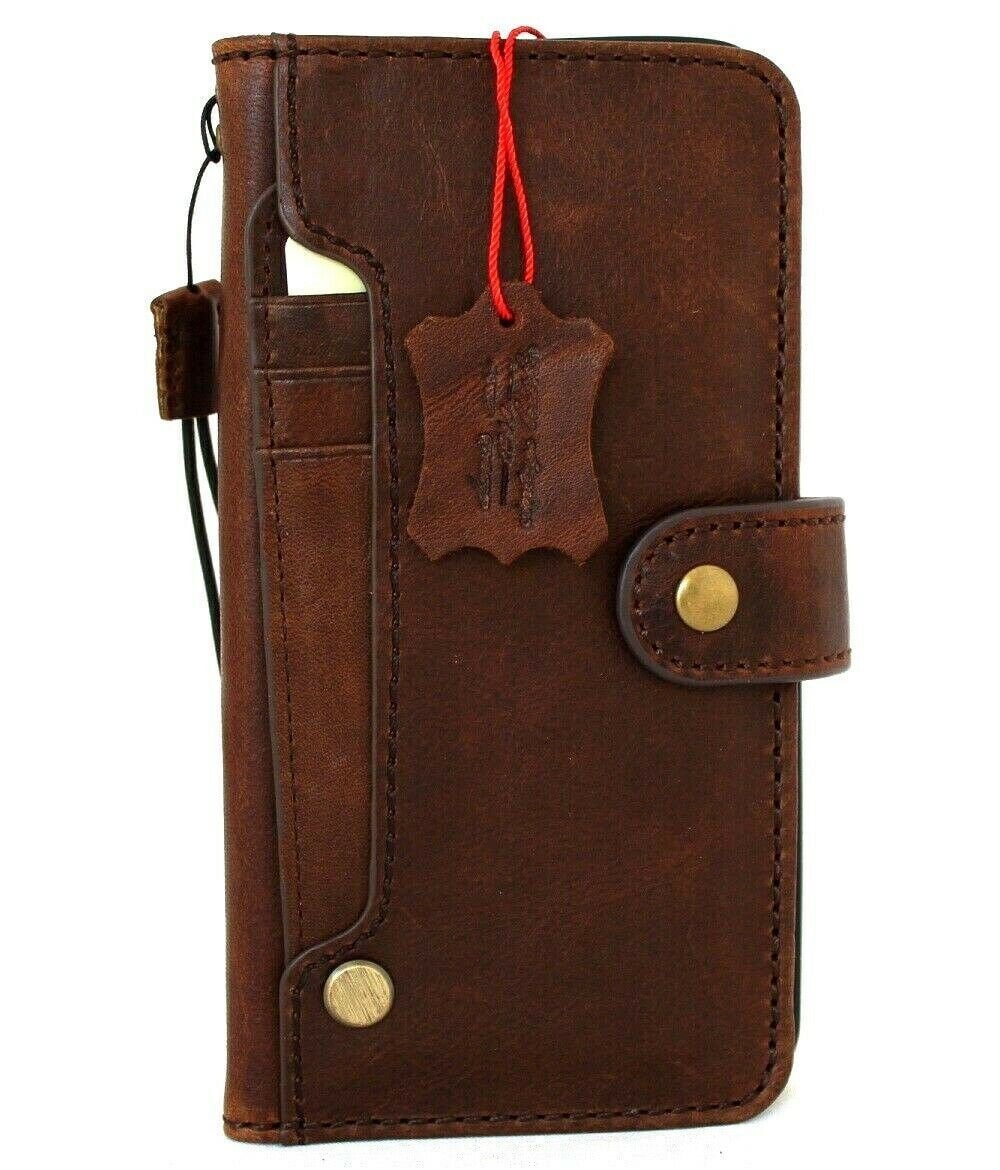 Genuine Leather Wallet Case: Vintage Book Style, Card Slots