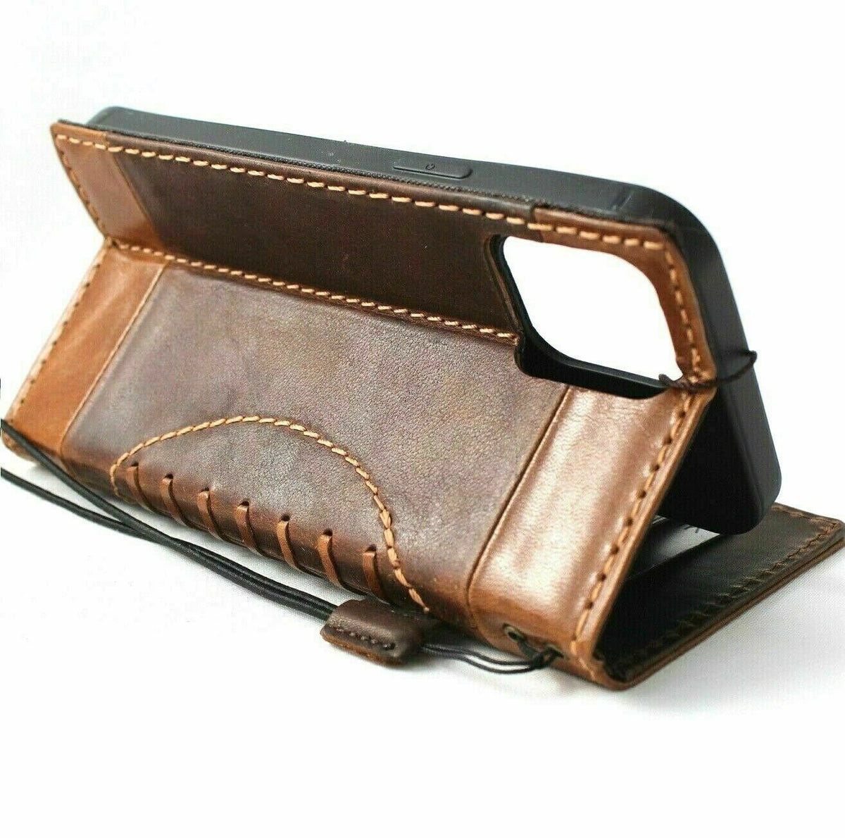 Vintage Tan Leather iPhone Wallet Case: Full Grain Leather, Card Slots