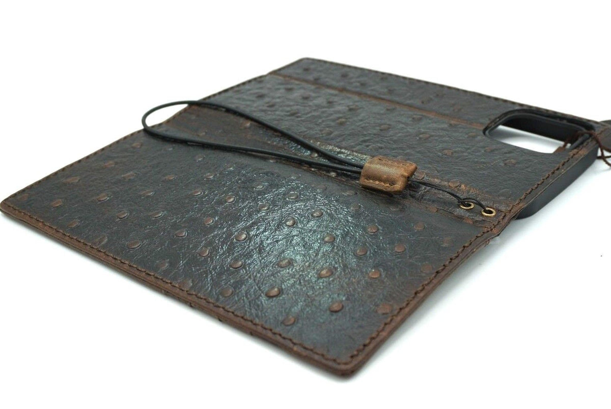 Ostrich Style Leather iPhone Wallet Case: Vintage Book Design