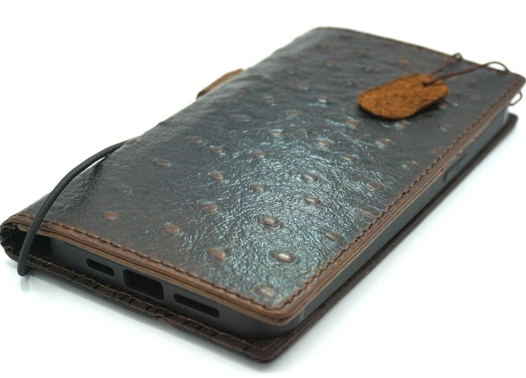 Ostrich Style Leather iPhone Wallet Case: Vintage Book Design