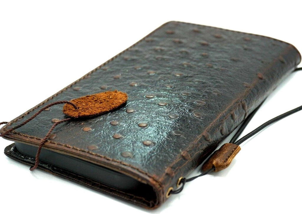 Ostrich Style Leather iPhone Wallet Case: Vintage Book Design