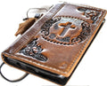Handmade Leather iPhone Wallet Case: Vintage Stamped Cross Design