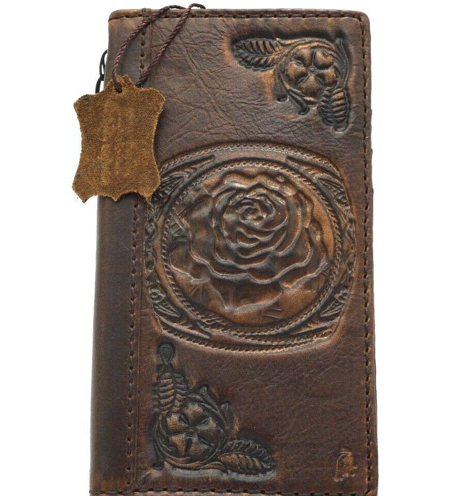Vintage Leather iPhone Wallet Case: Floral Art, Card Slots