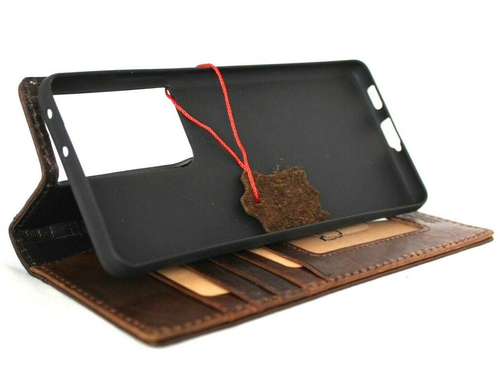 Handmade Leather Galaxy Wallet Case: Vintage Tiger Art Cover