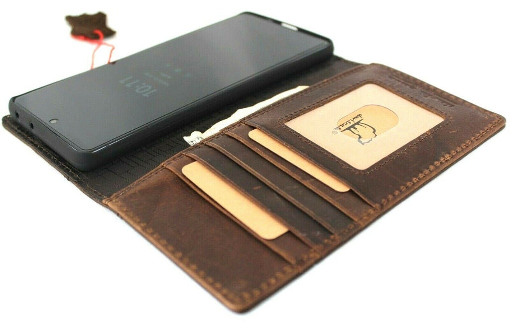 Handmade Leather Galaxy Wallet Case: Vintage Tiger Art Cover