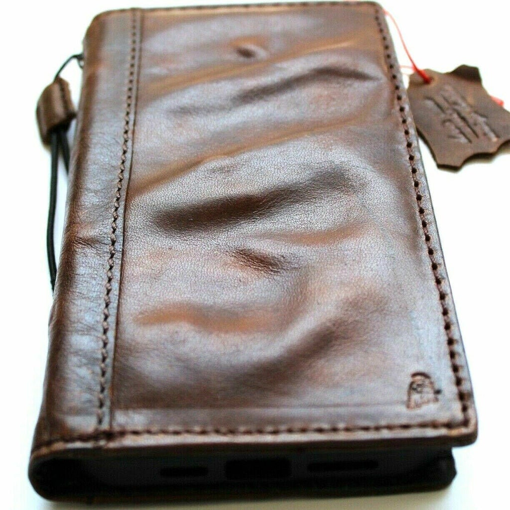 Handmade Leather Galaxy Wallet Case: Vintage Tiger Art Cover
