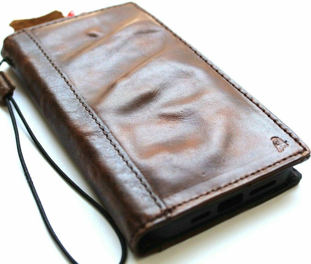 Handmade Leather Galaxy Wallet Case: Vintage Tiger Art Cover