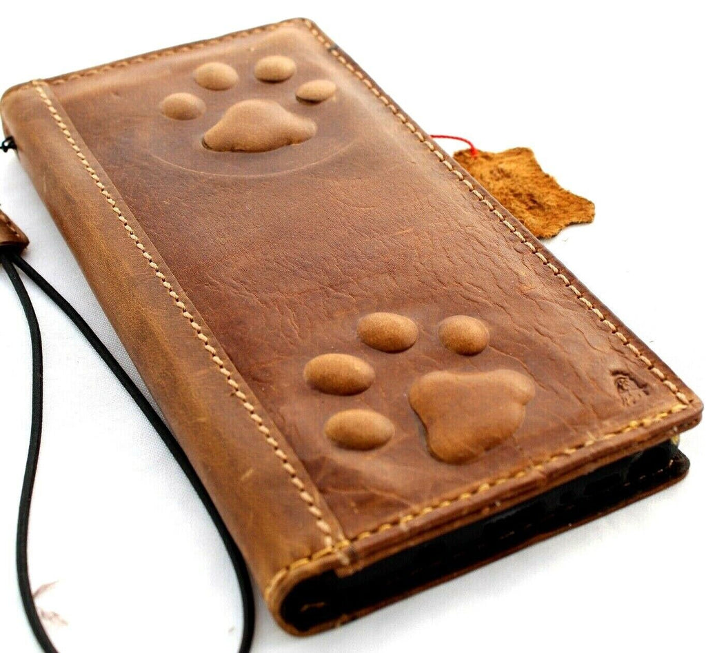 Handmade Leather iPhone Wallet Case: Vintage Dog Paw Embossed