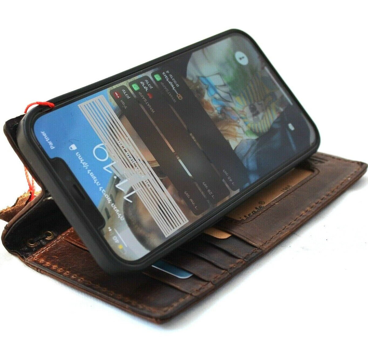 Handmade Leather iPhone Wallet Case: Vintage Paris Eiffel Design