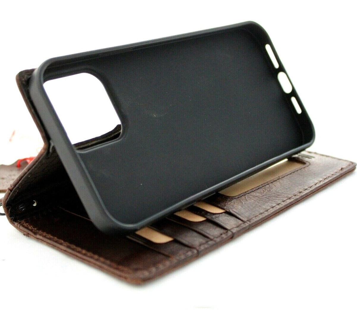 Handmade Leather iPhone Wallet Case: Vintage Eagle Embossed Cover