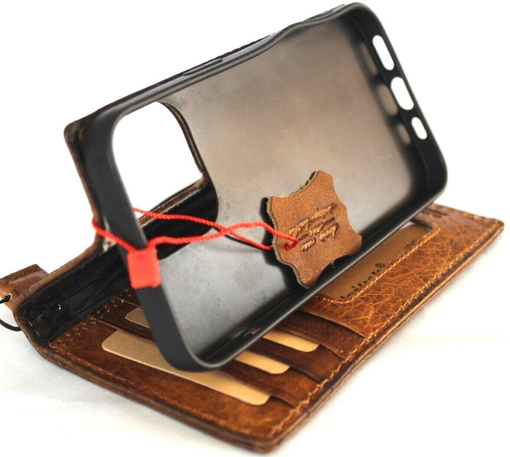 Vintage Leather iPhone Wallet Case: Embossed Reindeer Art