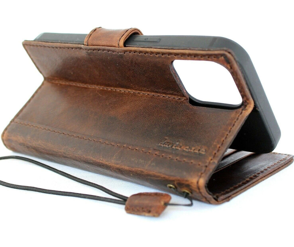 Handmade Vintage Leather iPhone Wallet Case: Magnetic Bracket