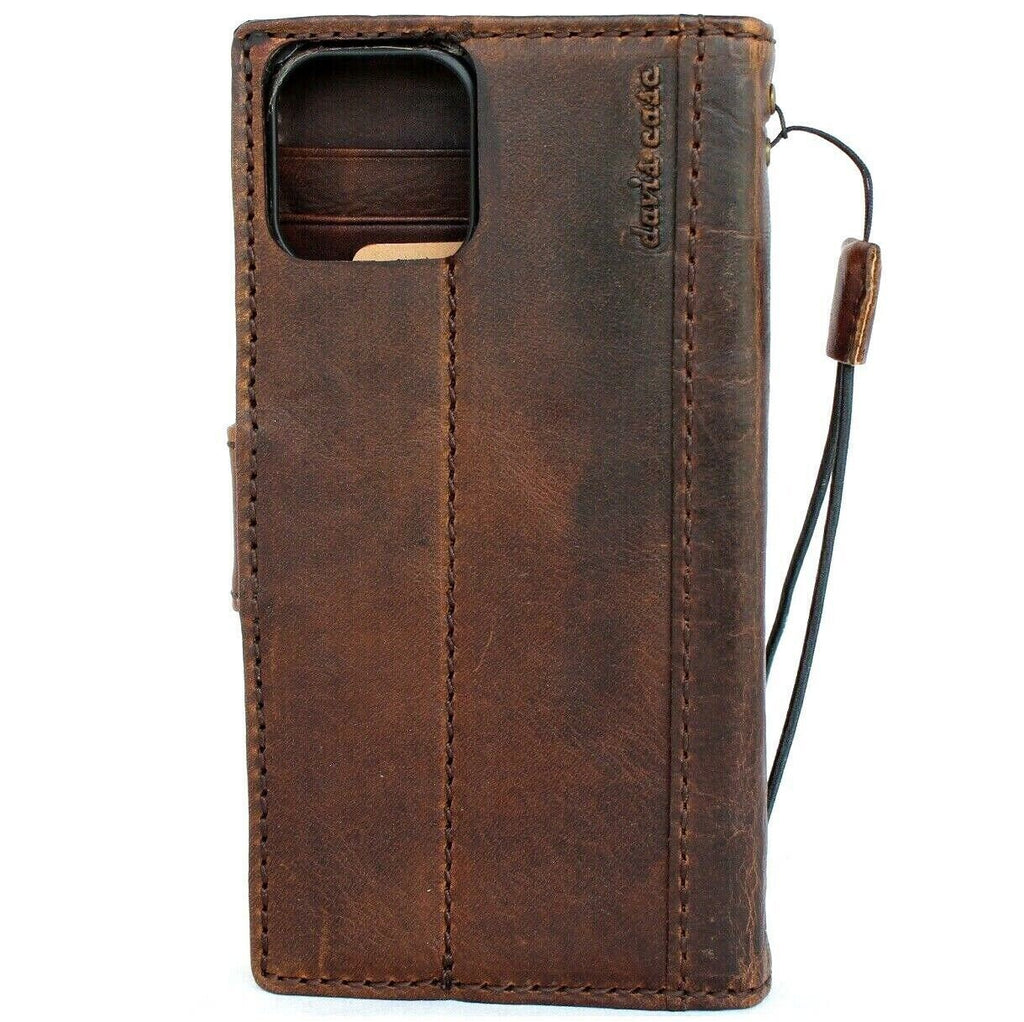 Handmade Genuine Leather iPhone Wallet Case: Vintage Magnetic Bracket