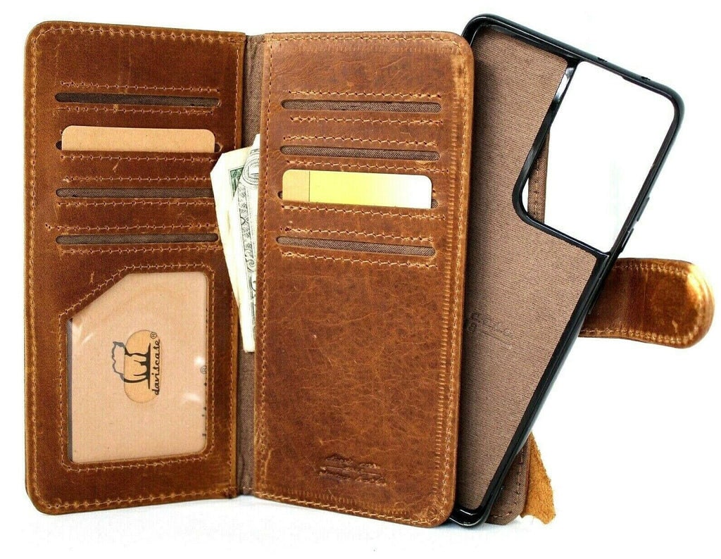 Vintage Leather Wallet Case for Galaxy S23 S24 S25 Ultra, Detachable Card Slots