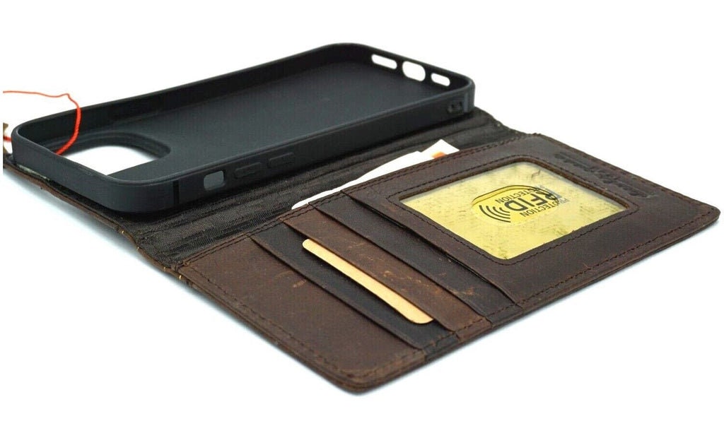 Vintage Leather iPhone Wallet Case: Floral Art, Card Slots
