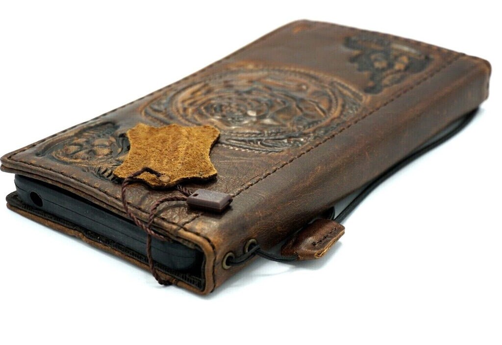 Vintage Leather iPhone Wallet Case: Floral Art, Card Slots