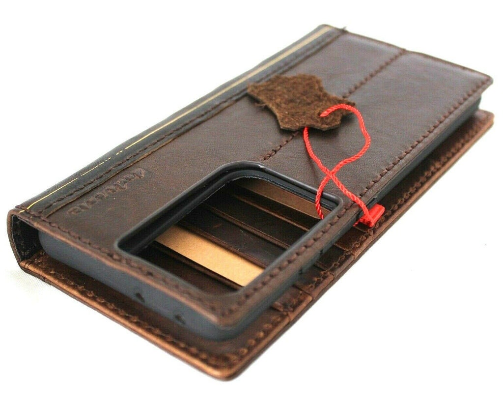 Handmade Leather Book Wallet Case for Galaxy S20 S21 S22 S23 S24 Ultra
