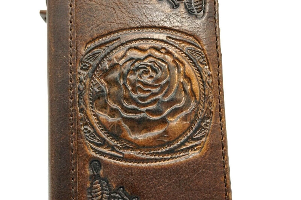 Genuine Leather Galaxy Phone Case: Floral Art Design Wallet