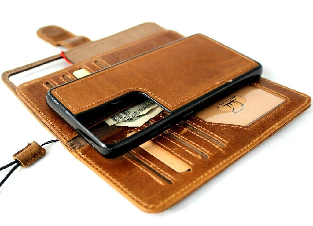 Vintage Leather Wallet Case for Galaxy S23 S24 S25 Ultra, Detachable Card Slots