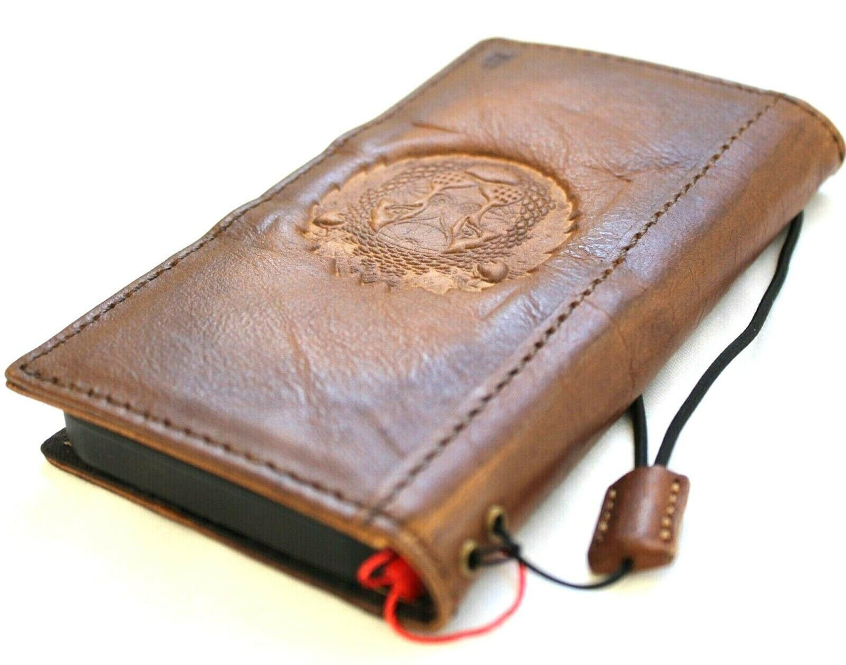 Handmade Leather iPhone Wallet Case: Vintage Embossed Lion Design