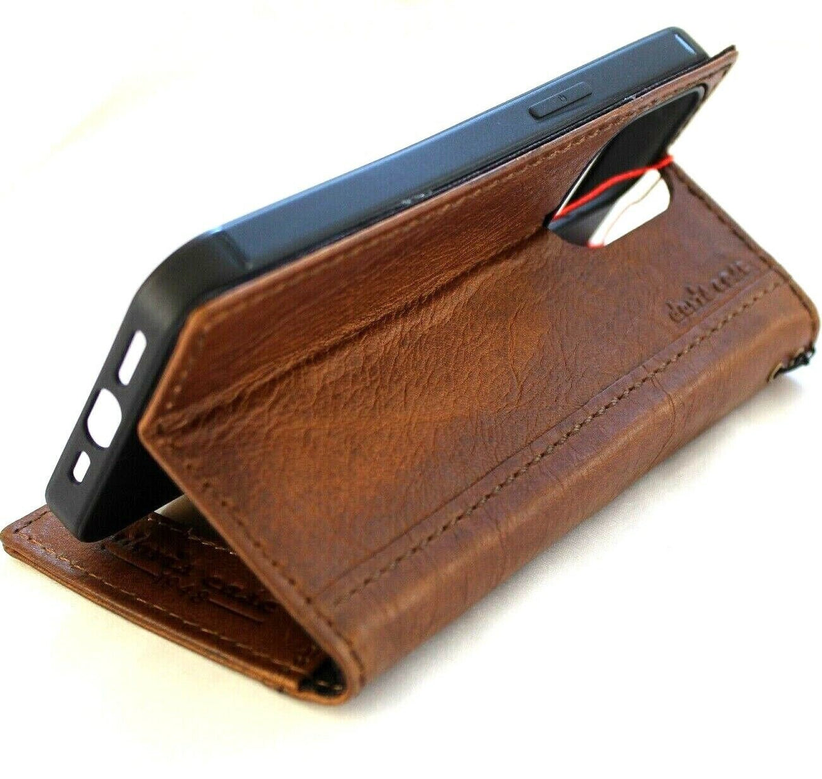 Handmade Leather iPhone Wallet Case: Vintage Embossed Lion Design