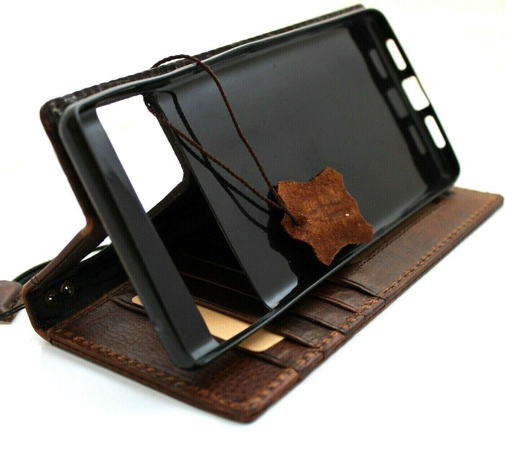 Genuine Leather Google Pixel Wallet Case: Vintage Crocodile Design