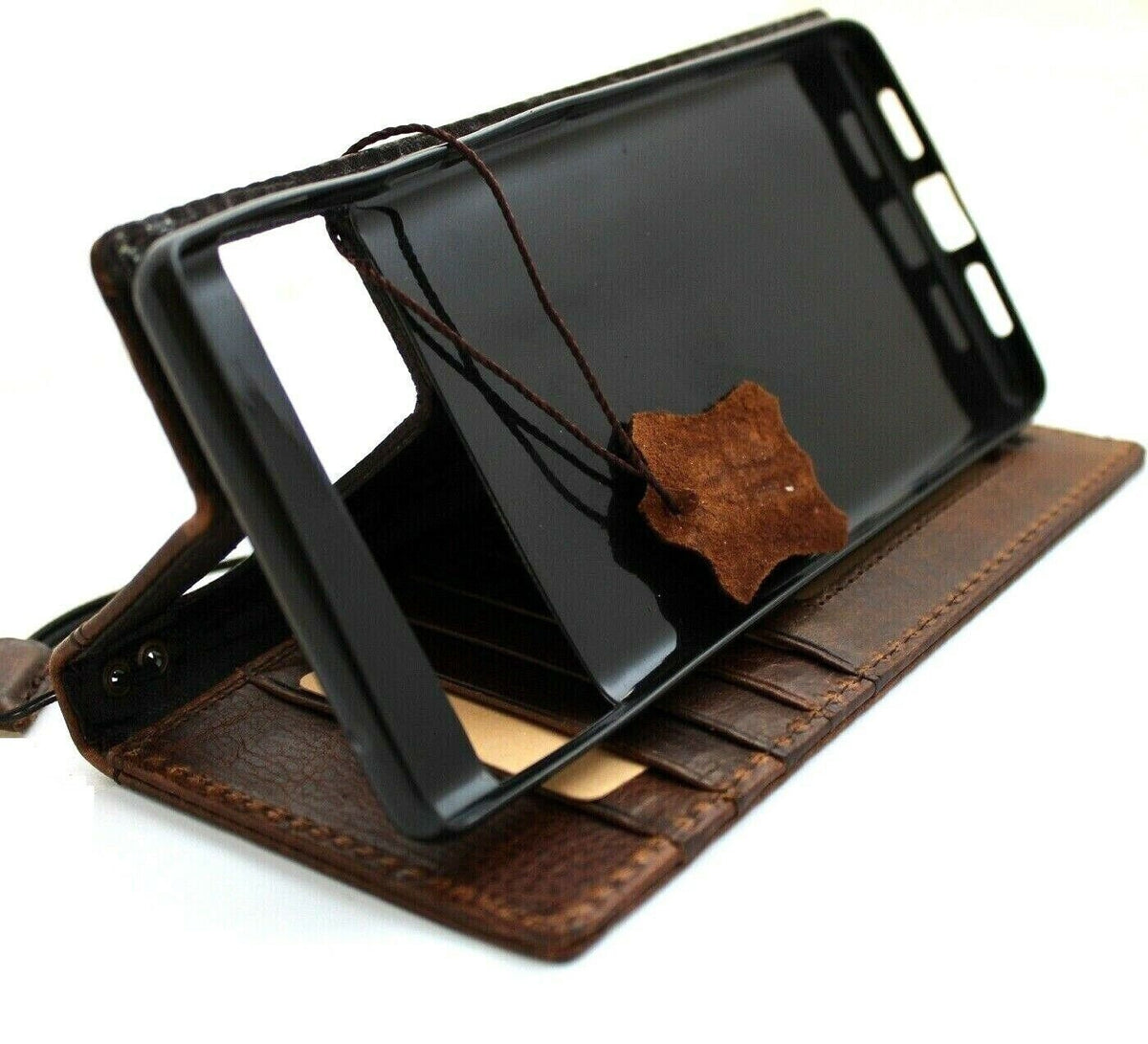 Genuine Leather Google Pixel Wallet Case: Vintage Crocodile Design