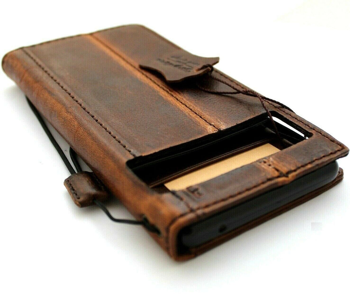 Genuine Leather Google Pixel Wallet Case: Vintage Bear Paw Design