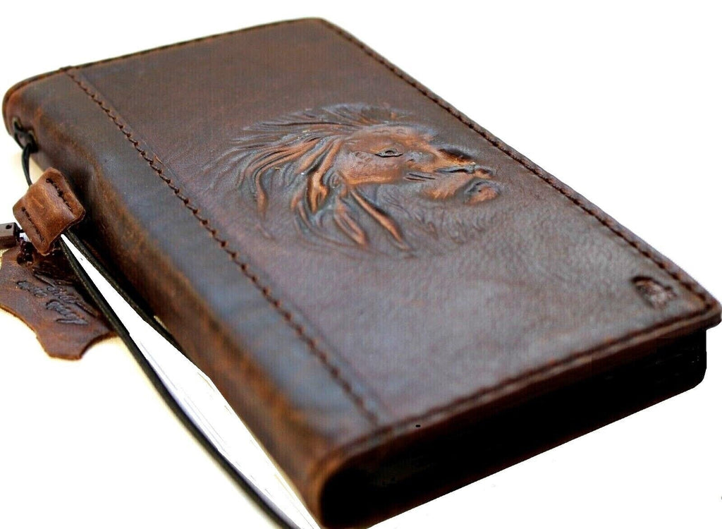 Handmade Leather Google Pixel Wallet Case: Vintage Lion Stamping