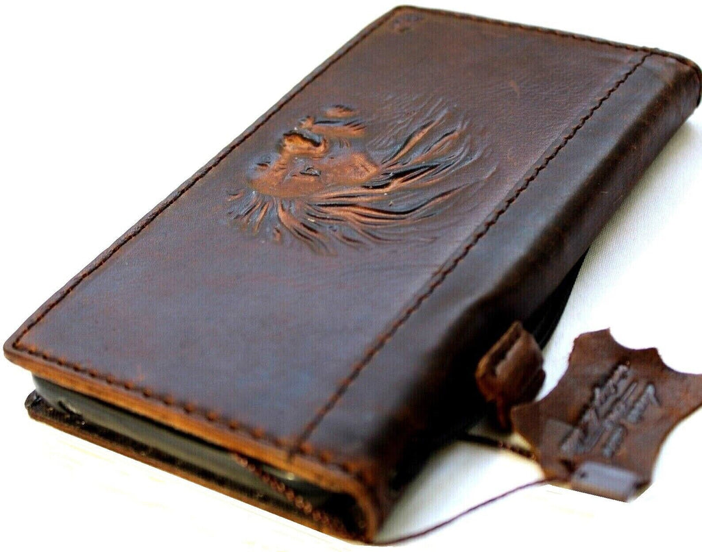 Handmade Leather Google Pixel Wallet Case: Vintage Lion Stamping