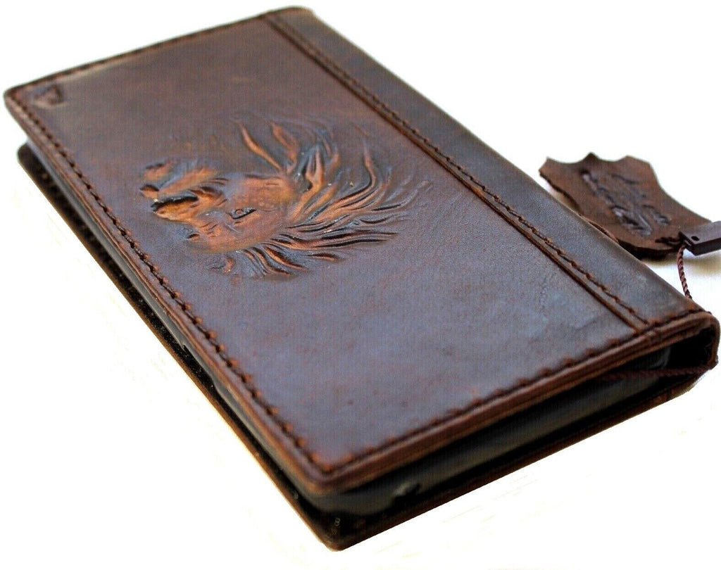 Handmade Leather Google Pixel Wallet Case: Vintage Lion Stamping