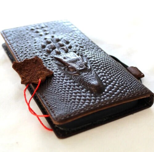 Handmade Leather Google Pixel Wallet Case: Vintage Crocodile Design