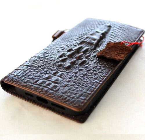 Handmade Leather Google Pixel Wallet Case: Vintage Crocodile Design