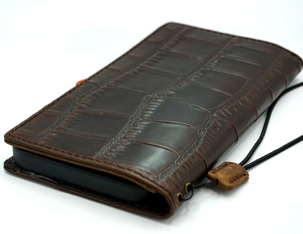 Genuine Leather Wallet Case for Galaxy: Vintage Book Style Credit Cover