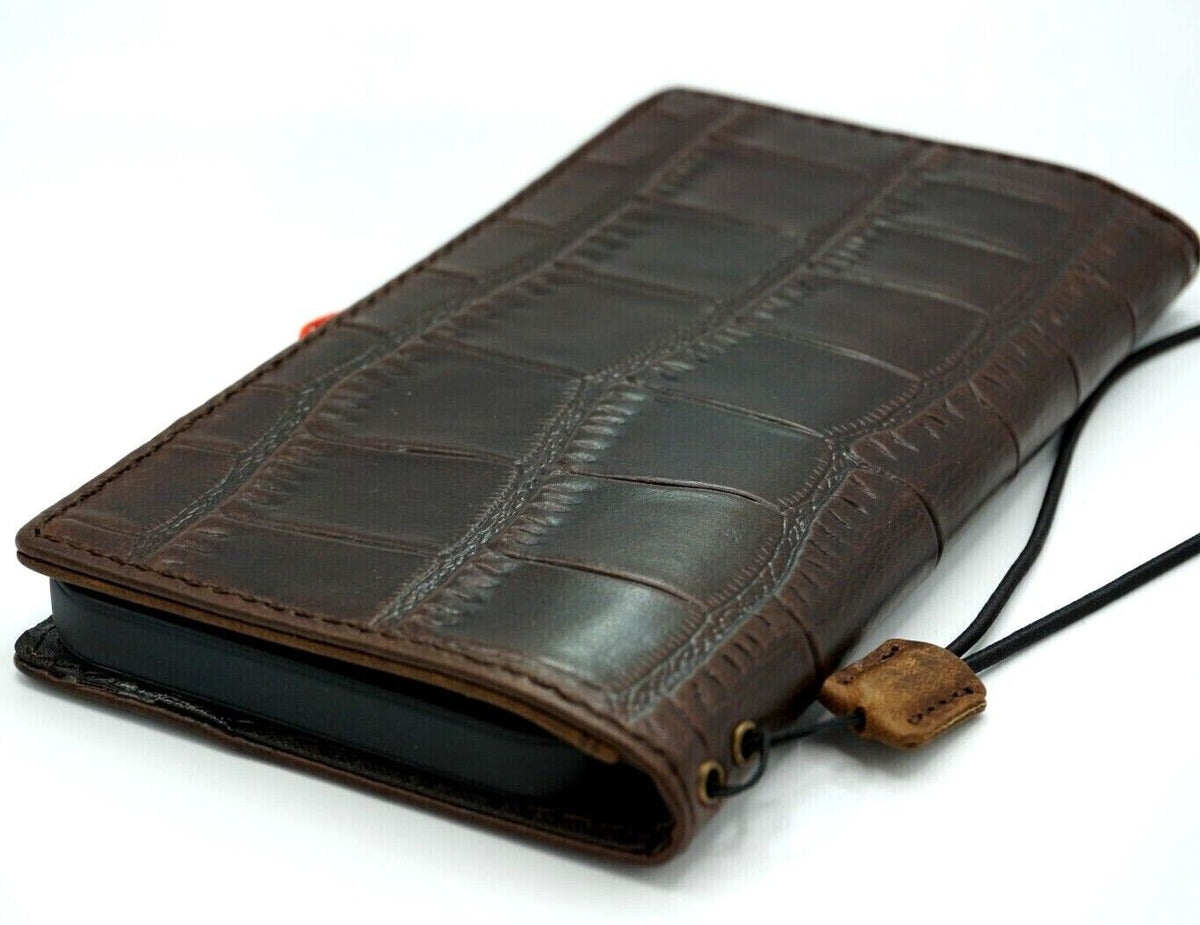 Genuine Leather Wallet Case for Galaxy: Vintage Book Style Credit Cover