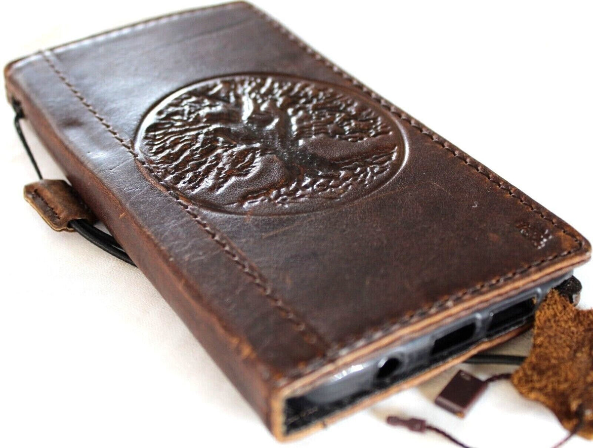 Vintage Leather Pixel Wallet Case: Tree of Life Stamping