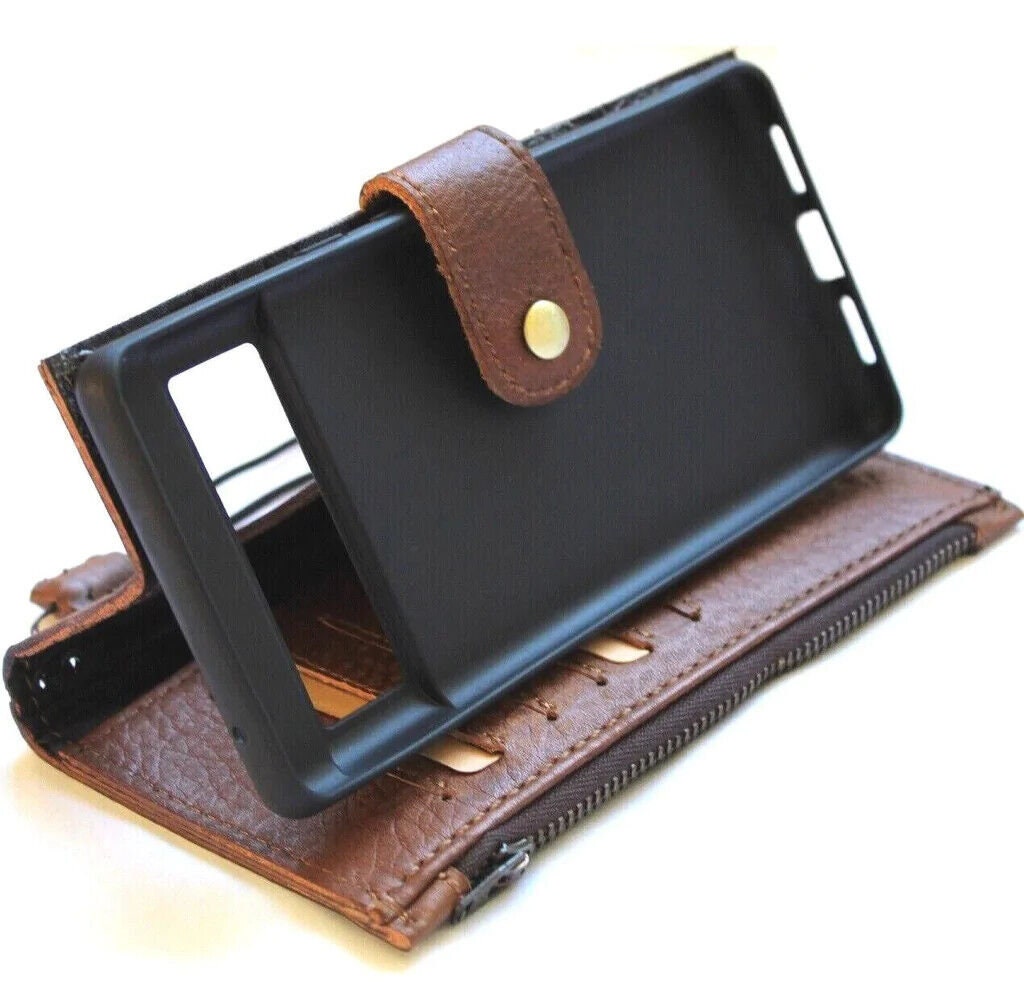 Hand-Stitched Leather Wallet Case for Google Pixel - Retro Design