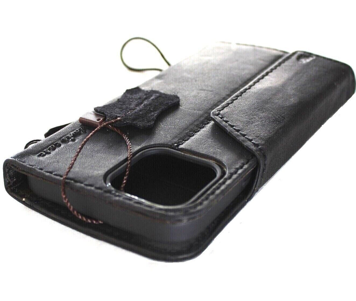 Handmade Leather iPhone Wallet Case: Vintage Eagle Art Design