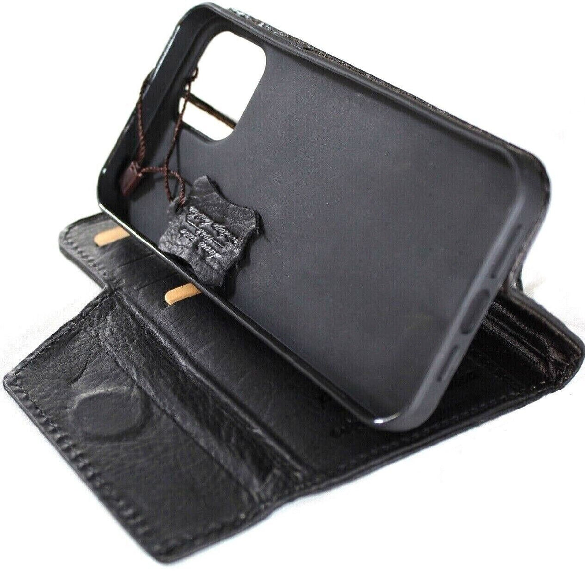 Handmade Leather iPhone Wallet Case: Vintage Eagle Art Design
